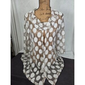 Yushi Champagne Cardigan Polka Dot Mesh Open Knit Shimmer 90s Delicate Sheer Y2K